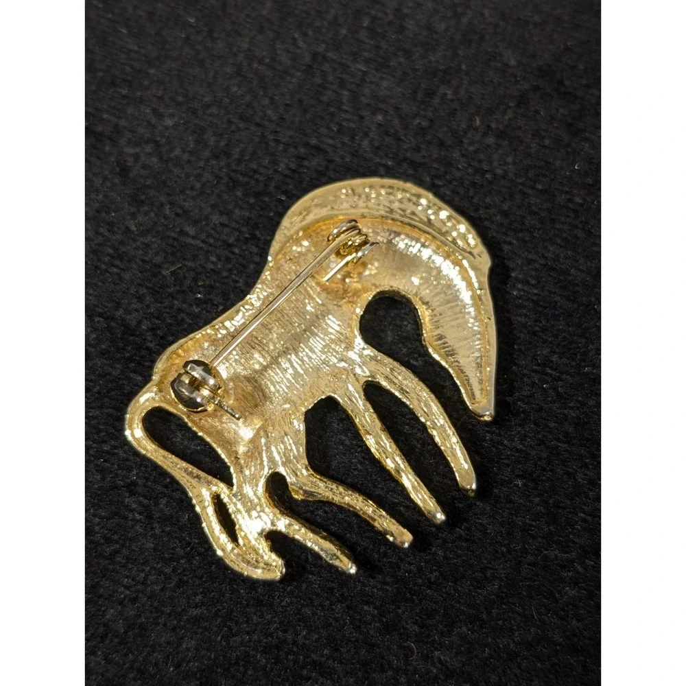 Vintage Gold Tone Zebra Brooch‎ Pin African Tribal Safari